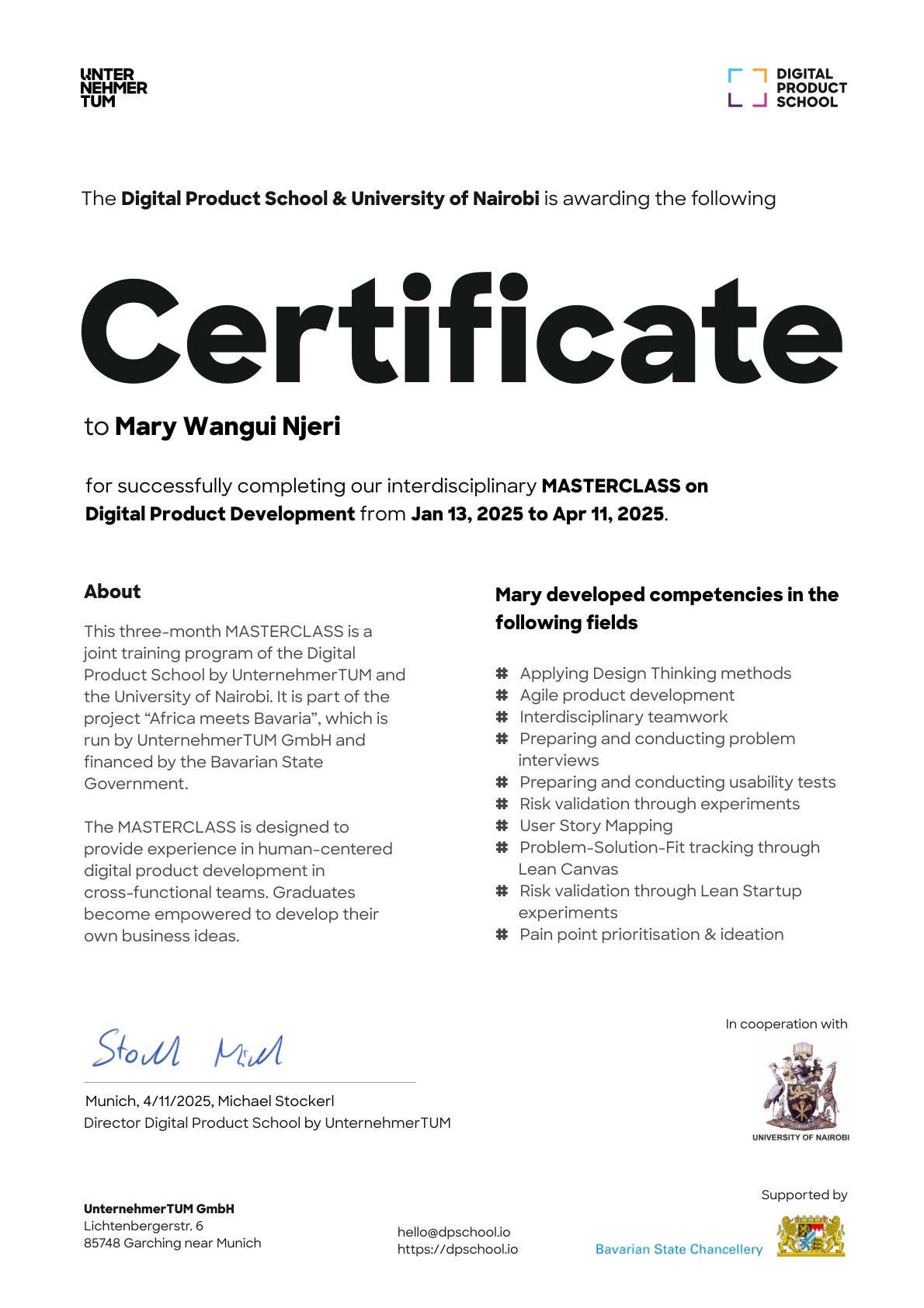 Preview of the certificate